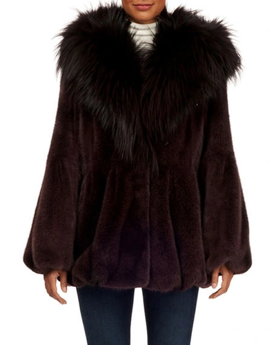 Shop Gorski Mink Fur Jacket With Fox Fur Hood In Wine