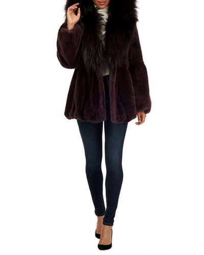 Shop Gorski Mink Fur Jacket With Fox Fur Hood In Wine