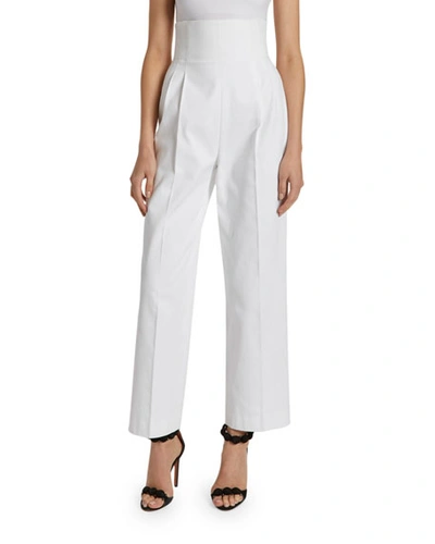 Shop Alaïa Cotton High-rise Crop Trouser In White