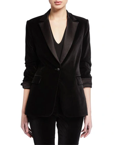 Shop Alice And Olivia Macey Pleated-sleeve Fitted Blazer In Black