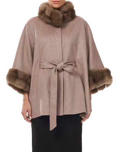 Shop Gorski Cashmere Belted Cape W/ Sable Collar And Cuffs In Brown