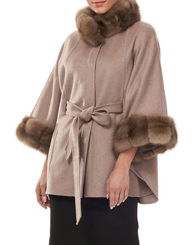 Shop Gorski Cashmere Belted Cape W/ Sable Collar And Cuffs In Brown