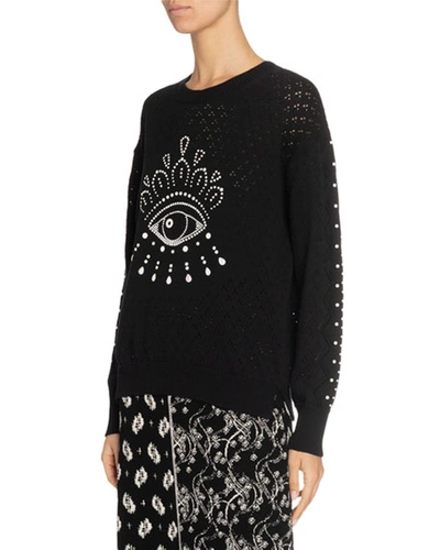 Shop Kenzo Beaded Eye Pointelle Pullover Sweater In Black