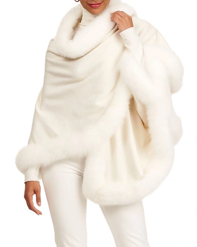 Shop Gorski Cashmere Capelet With Shadow Fox-fur Trim In Ivory