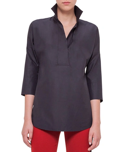 Shop Akris Punto Kimono-sleeve Split-neck Blouse, White In Black