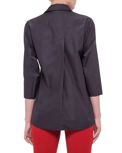 Shop Akris Punto Kimono-sleeve Split-neck Blouse, White In Black