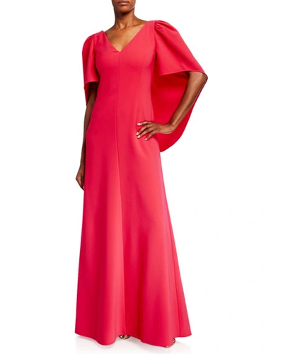 Shop Carolina Herrera Cape V-neck Column Gown In Pink