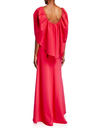 Shop Carolina Herrera Cape V-neck Column Gown In Pink