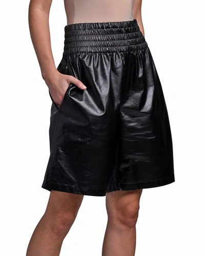 Bottega Veneta Shirred Leather Shorts In Black
