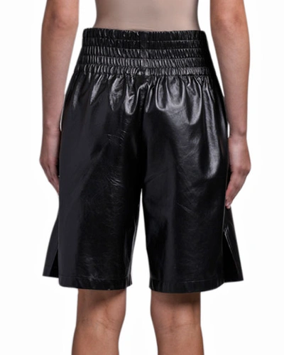 Shop Bottega Veneta Leather Boxing Shorts In Black