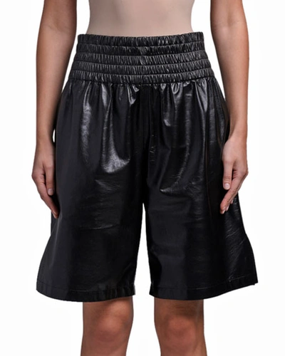 Bottega Veneta Shirred Leather Shorts In Black