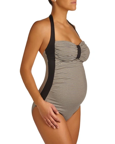 Shop Pez D'or Maternity Palm Springs Knitted Halter-neck One-piece Swimsuit In Black/gold