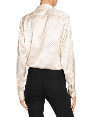 Shop Saint Laurent Long-sleeve Silk Satin Button-down Shirt In Off White