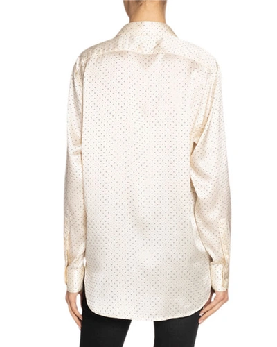 Shop Saint Laurent Long-sleeve Silk Satin Button-down Shirt In Off White