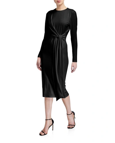 Shop Alice And Olivia Delora Long-sleeve Tie-waist Cocktail Dress In Black