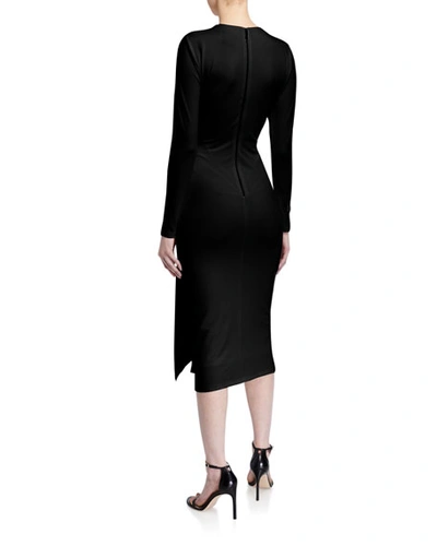 Shop Alice And Olivia Delora Long-sleeve Tie-waist Cocktail Dress In Black