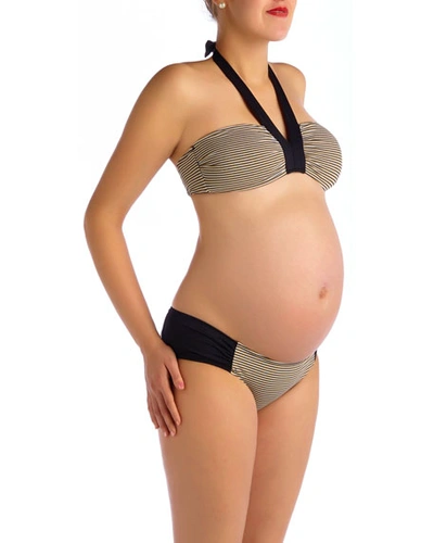 Shop Pez D'or Maternity Palm Springs Knitted Stripe Two-piece Bikini Swim Set In Black/gold