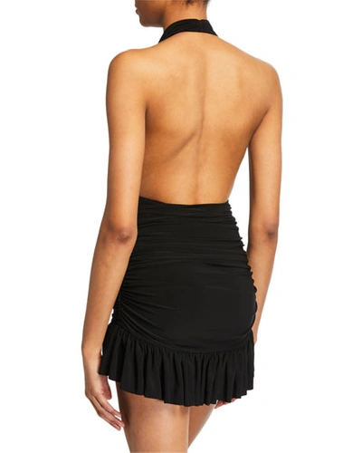 Shop Norma Kamali Ruffle Halter Mio One-piece Swimdress In Black