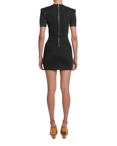 Shop Balmain Deep-v Short-sleeve Bodycon Dress In Black