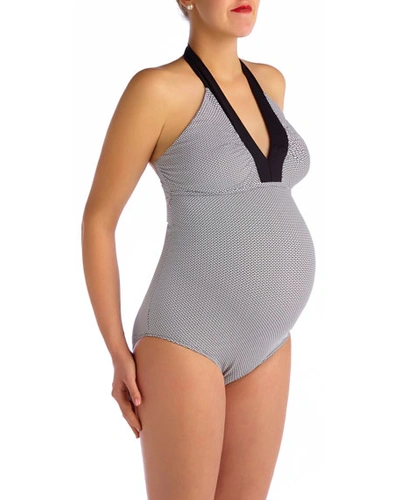 Shop Pez D'or Maternity Textured One-piece Halter Swimsuit In Black/white