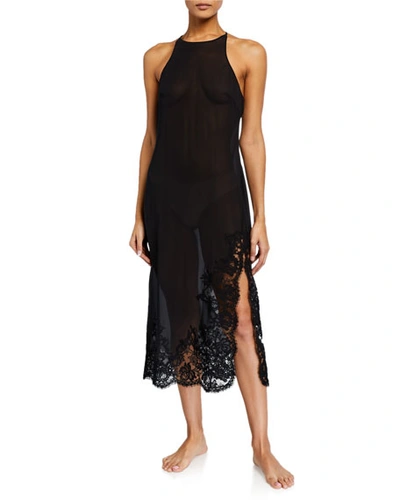 Shop La Perla Lawinia Rose Lace-trim Nightgown In Black