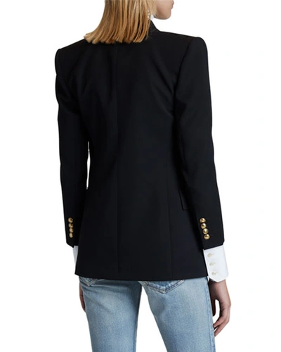 Shop Saint Laurent Double-breasted Wool Blazer In Black