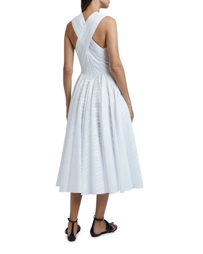 Shop Alaïa Striped Cross-back Dress In White