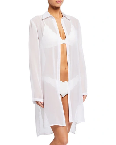 Shop Carmen Marc Valvo Tropical Coast Sheer Button-front Coverup In White