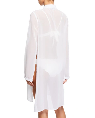 Shop Carmen Marc Valvo Tropical Coast Sheer Button-front Coverup In White