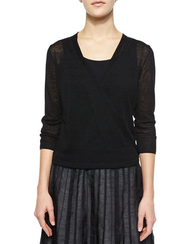 Shop Nic + Zoe Plus Size 4-way Linen-blend Knit Cardigan In Black Onyx