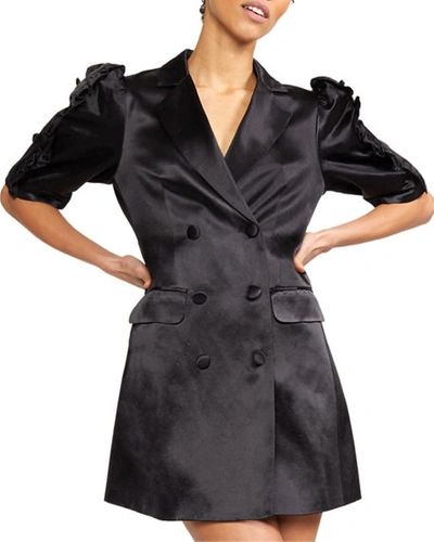 Shop Cynthia Rowley Paz Double-breasted Mini Blazer Dress In Black Ll