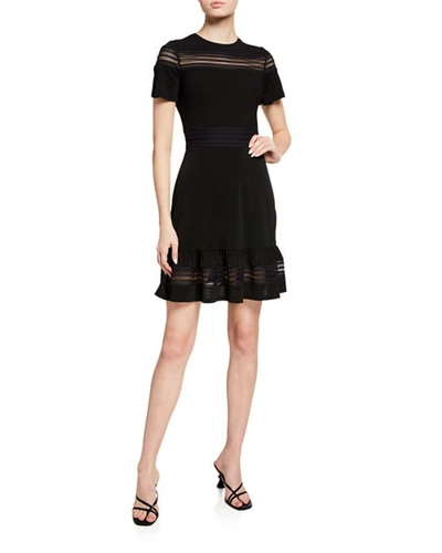 Shop Michael Michael Kors Short-sleeve Mesh Combo Dress In Black