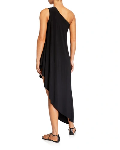 Shop Norma Kamali One-shoulder Diagonal Tunic Coverup In Black