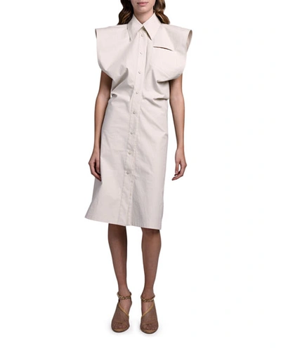 Shop Bottega Veneta Dramatic Cap-sleeve Button Front Shirtdress In White