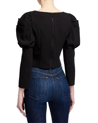 Shop Alice And Olivia Rach Puff-sleeve Top In Black