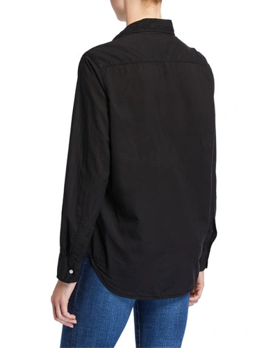 Frank & Eileen Barry Long-sleeve Button-down Frayed-hem Shirt In Solid Black
