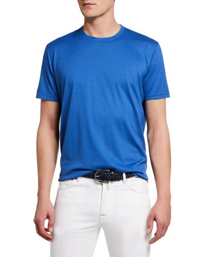 Shop Kiton Men's Crewneck Solid Cotton/cashmere T-shirt In Blue