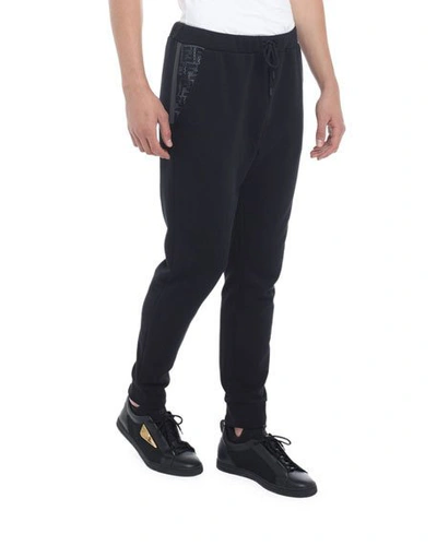 Shop Fendi Men's Ff Net Cotton-blend Sweatpants In Black