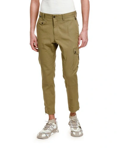 Shop Dolce & Gabbana Men's Crop Cargo Pants In Dark Beige