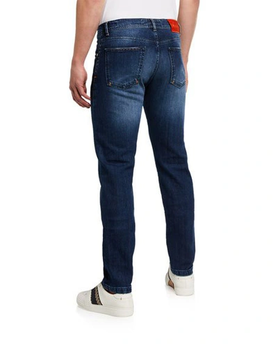 Shop Kiton Men's Overstitch Medium-wash Jeans In Medium Blue