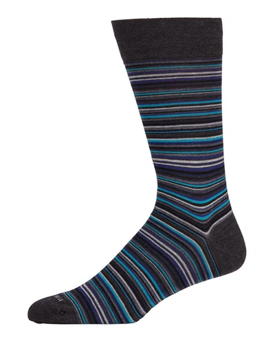 Shop Marcoliani Men's Extrafine Wool Striped Socks In Gray