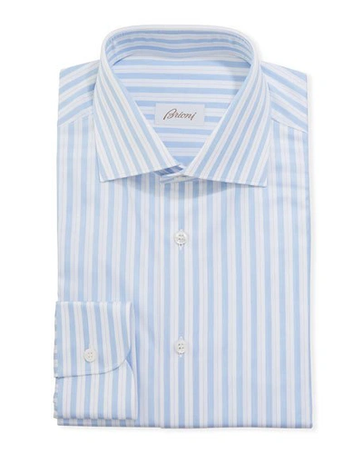 Shop Brioni Men's Multi-stripe Dress Shirt In White/blue