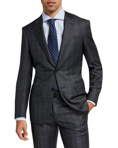 Shop Canali Men's Plaid Wool Suit In Gray