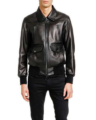Shop Alexander Mcqueen Men's Lamb Leather Zip-front Jacket In Dark Gray