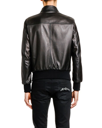 Shop Alexander Mcqueen Men's Lamb Leather Zip-front Jacket In Dark Gray