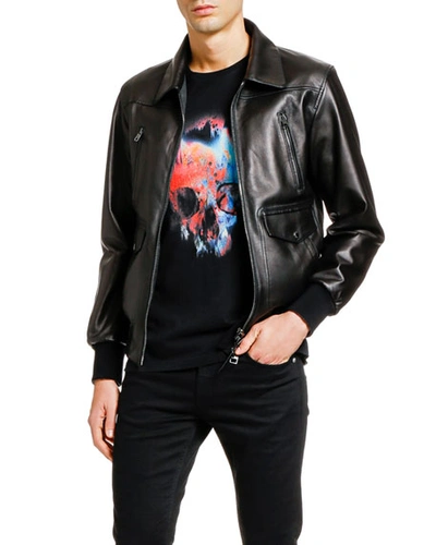 Shop Alexander Mcqueen Men's Lamb Leather Zip-front Jacket In Dark Gray