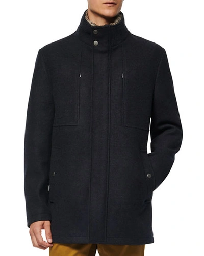 Shop Andrew Marc Men's Westerhall Coat W/ Fur Trim In Navy