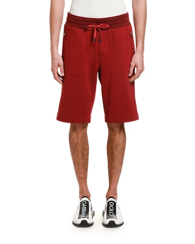 Shop Dolce & Gabbana Men's Dg Tag Zip-pocket Sweat Shorts In Red
