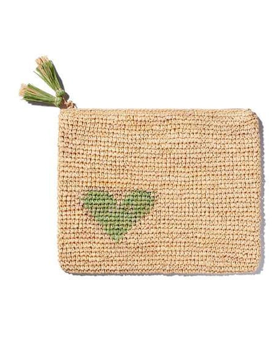 Shop Aerin Heart Raffia Zip Pouch, Chartreuse