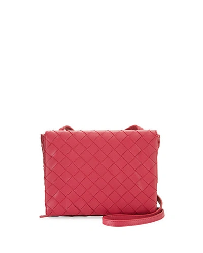 Shop Bottega Veneta Intrecciato Leather Flap Wallet On Chain Crossbody In Dark Red